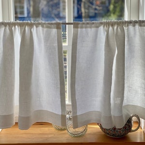 Curtains. Simple Natural Linen Curtain. White Café Curtains. Farmhouse Kitchen Curtains. Window Panel Kitchen Curtain. Custom Curtain Panel.