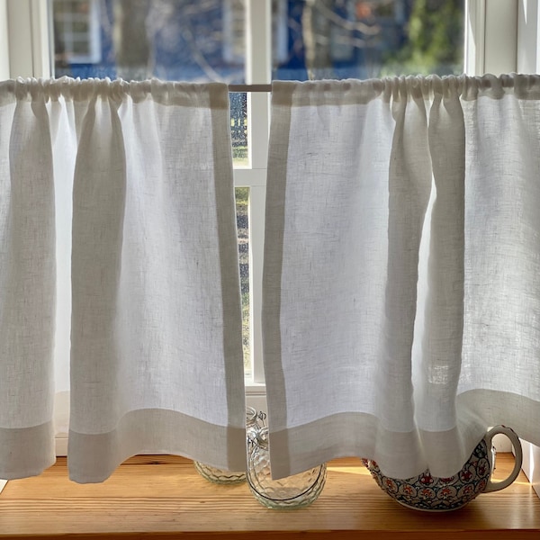 Cortinas. Cortina Sencilla De Lino Natural. Cortinas de café blancas. Cortinas de cocina de granja. Cortina de cocina con panel de ventana. Panel de cortina personalizado.