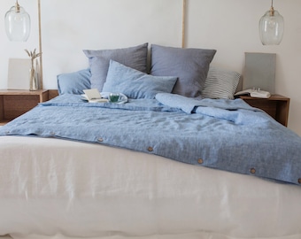 Housse de couette en lin de luxe. Literie 100 % lin de couleur bleu mélangé. Housses de couette Très grand lit. Literie faite main. Literie personnalisée.