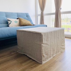 Linen Ottoman Slipcover. Custom pouf cover. Slipcover for ottoman. Foot stool linen cover.