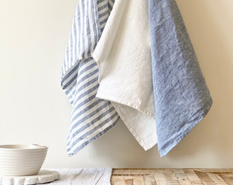 3 Linen Towels. Set of 3 Stonewashed And Soft Linen Tea Towels. Kitchen Linen Towels. Natural Linen Dishcloths.