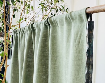 Natural Linen Curtains. MOSS GREEN Rod Pocket Linen Curtain Panel. Washed Linen Curtains. Semi Sheer Linen Drapes. Handmade Curtain.