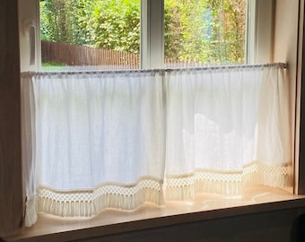 Cafe Linen Curtains. Short Linen Curtains. Kitchen Linen Curtains. Semi sheer Bathroom Kitchen Drapery.