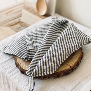 Stonewashed  Striped Linen Tea Towel. Natural, soft, handmade linen kitchen towel. Soft linen hand towel. Tea towel.