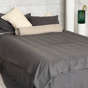 Linen bedding set. Gray linen duvet cover and pillowcases. King, queen linen quilt. Stonewashed linen.
