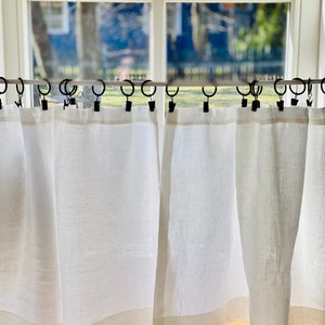 Curtains - Linen Café Curtains - White Linen Curtains - Custom Sizes  Linen Curtains - Kitchen linen curtain panel for rings