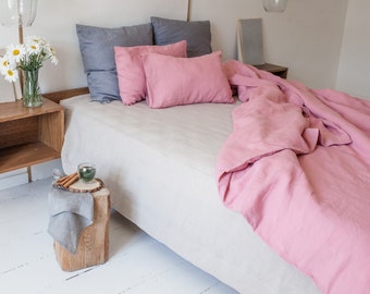 Natural linen bedding set - Linen duvet cover and pillow cases - Pink linen bedding