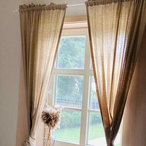 Linen Curtains in 3 colors. Semi Sheer Linen Curtain Panel. Curtains For Bedroom. Luxury Rod Pocket Drapes. Custom Curtain Panel.