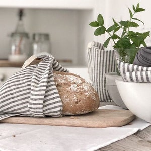 Reusable linen bag linen bread bag Bags for nuts Bag for herbs Kitchen linens Striped linen bag Gift image 1