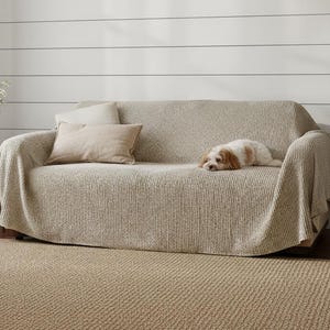 Housse de canapé gaufrée en lin et coton fait main - Housse naturelle épaisse - Housse de canapé en lin rustique - Housse en lin plus lourde