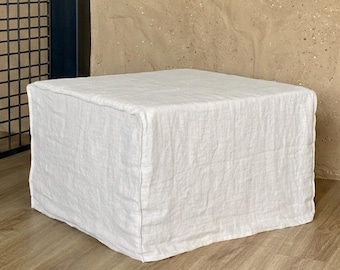 Linen Ottoman Slipcover: Custom Made Pouf Cover. Custom Square Pouf Cover - Natural Foot Stool Case