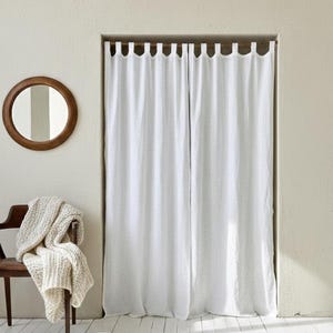 Handmade Tab Top Linen Curtains – Natural Linen Curtain Panel – Custom Size Semi Sheer Drapes – Rustic Boho Farmhouse Window Decor