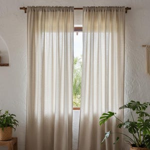 Handgefertigter Leinenvorhang Panel • Halb durchsichtiger natürlicher Leinenvorhang • Moderne rustikale Fenstervorhänge • Lichtfilternde Leinenpaneele