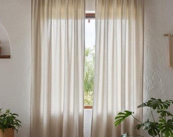 Handgefertigter Leinenvorhang Panel • Halb durchsichtiger natürlicher Leinenvorhang • Moderne rustikale Fenstervorhänge • Lichtfilternde Leinenpaneele