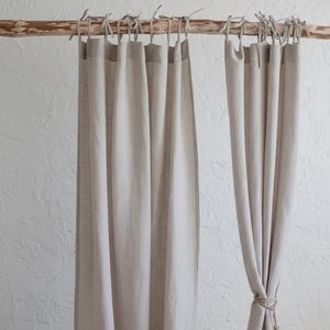 Painel de cortina de linho com amarração superior - Cortinas macias com lavagem stonewashed - Cortinas de linho natural feitas à mão - Cortinas semitransparentes sob medida - Estilo boho rústico