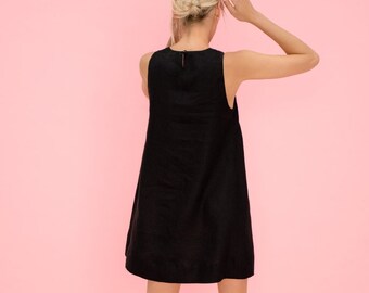 Short black linen best sale dress