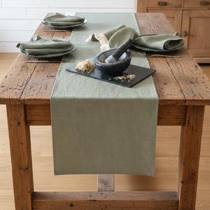 Handmade Linen Table Runner - Moss Green, Stonewashed European Linen - Stonewashed Linen Table Runner - Natural Linen Table Decor