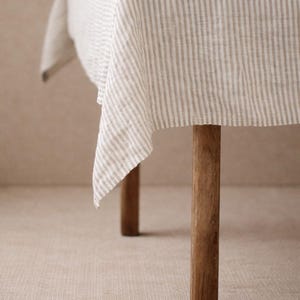 Striped Washed Linen Tablecloth, Custom Size Table Linen, Rustic Farmhouse Table Cover, Natural Softened Linen, Striped Dining Decor image 3