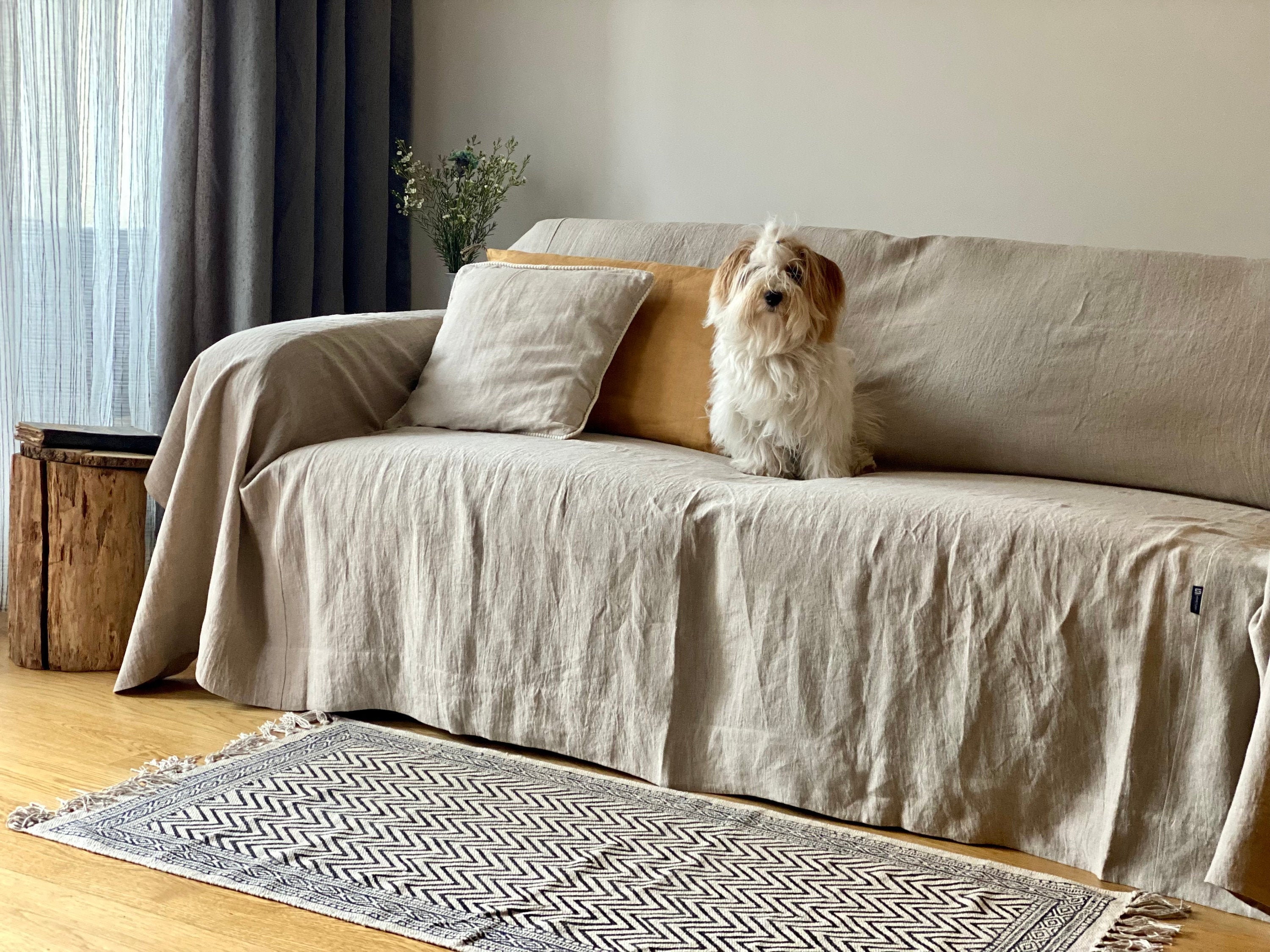Linen Couch Cover. Natural Linen Bedspread. Natural Sofa - Etsy Sweden
