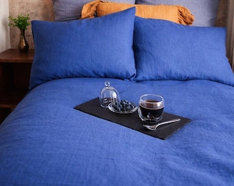 Blue Linen Duvet Cover: Soft Stonewashed Bedding, Coconut Buttons