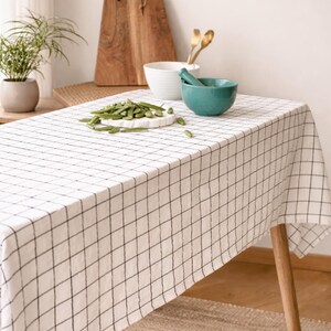 Striped Washed Linen Tablecloth, Custom Size Table Linen, Rustic Farmhouse Table Cover, Natural Softened Linen, Striped Dining Decor image 2