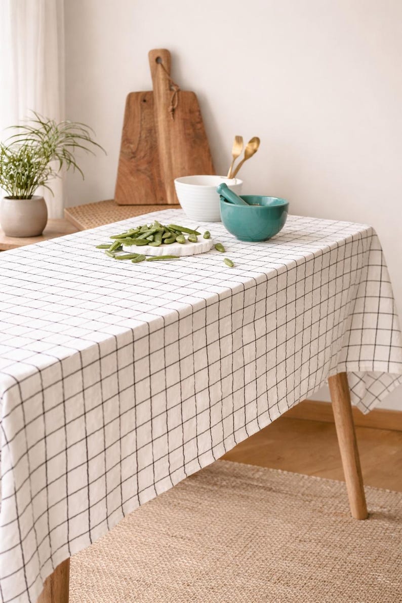 Striped Washed Linen Tablecloth, Custom Size Table Linen, Rustic Farmhouse Table Cover, Natural Softened Linen, Striped Dining Decor image 2