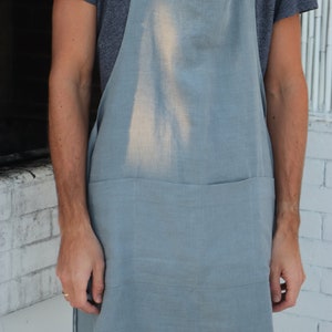 Natural linen kitchen apron / Apron with pockets / Linen pinafore / Unisex apron / Gift for her / Grey blue linen apron image 4