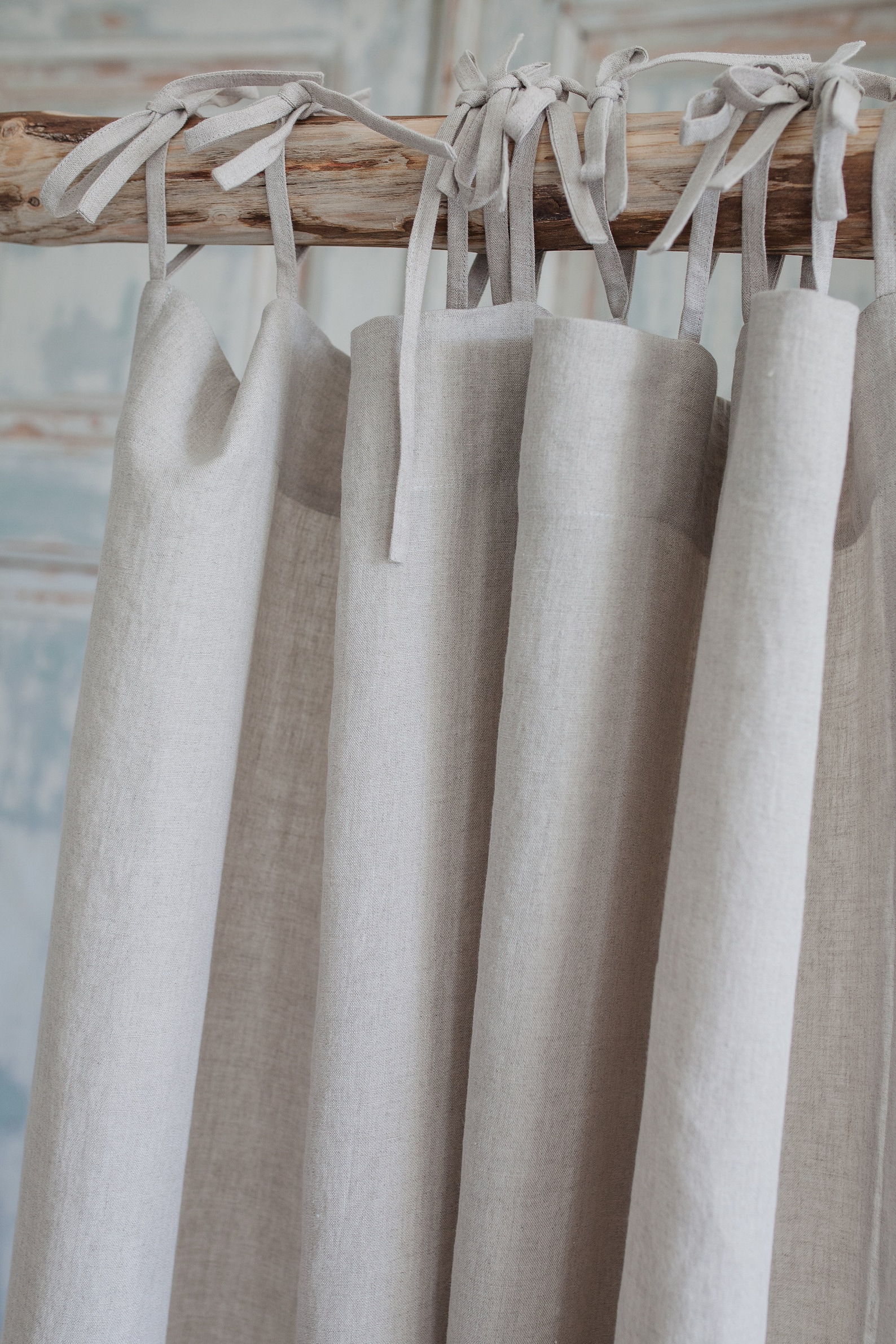 Tie Top Linen Curtain Panel. Natural Linen Drapes With Ties. Etsy UK