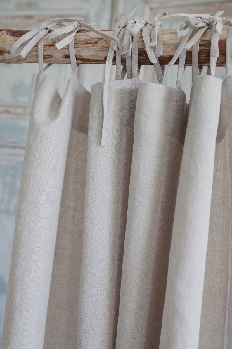 Tie Top Linen Curtain Panel. Natural Linen Drapes With Ties. Etsy UK