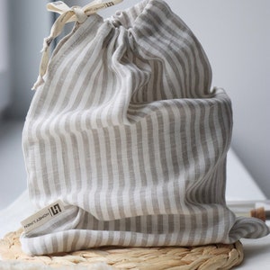 Reusable linen bag linen bread bag Bags for nuts Bag for herbs Kitchen linens Striped linen bag Gift image 3