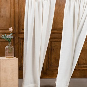 Cortinas de linho verde musgo com efeito lavado, painéis de cortina de linho com bolso para varão, cortinas de linho macias para quarto, decoração rústica para sala de estar. imagem 4