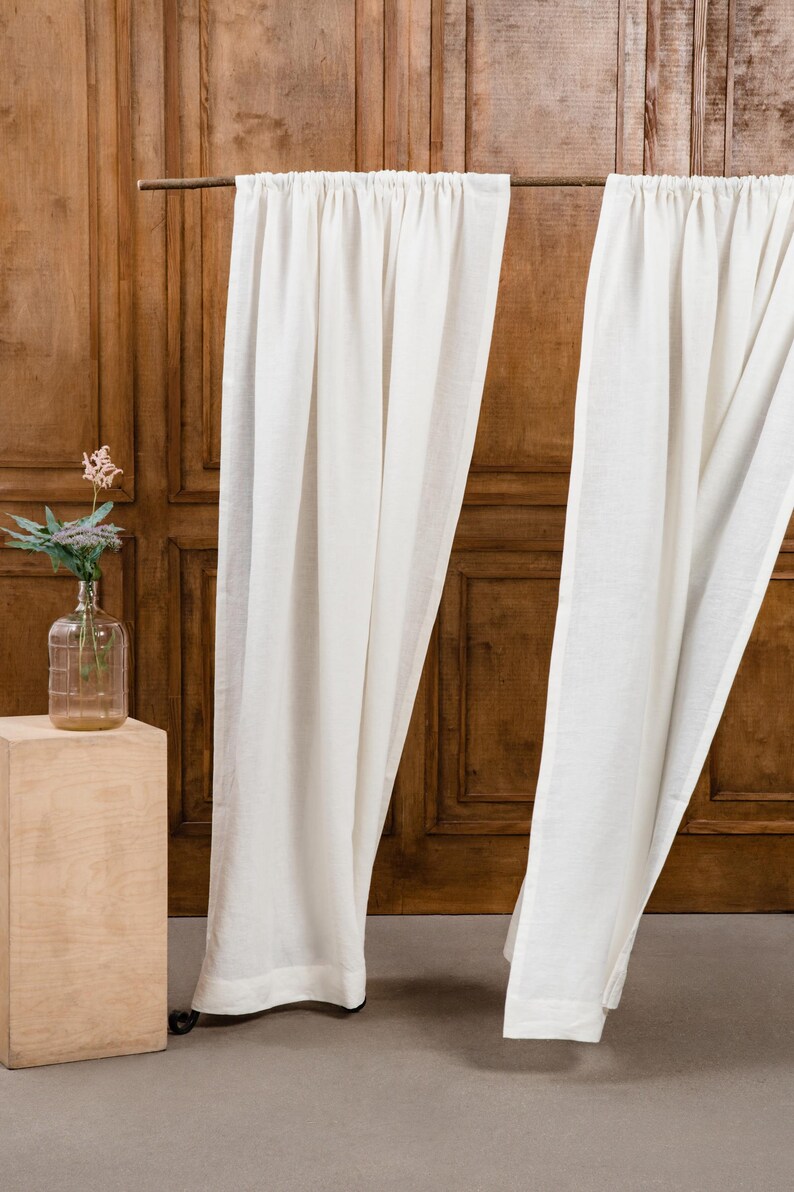 Cortinas de linho verde musgo com efeito lavado, painéis de cortina de linho com bolso para varão, cortinas de linho macias para quarto, decoração rústica para sala de estar. imagem 4