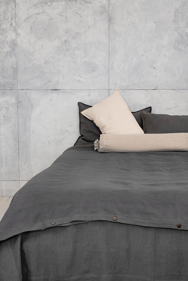 Stone Washed Linen Bedding in Gray. Linen Duvet Cover. Luxury Linen Bedding. Natural Linen Duvet Cover. image 4