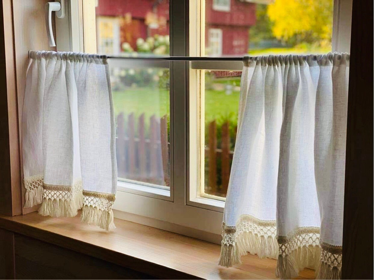 Cafe Linen Curtains. Short Linen Curtains. Kitchen Linen Etsy