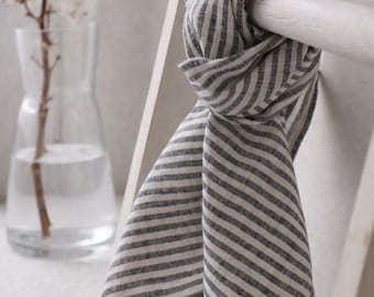 Linen Kitchen Towel - Stonewashed Striped Linen Tea Towel, Handmade European Kitchen Hand Towel, Quick Drying European Flax Dish Cloth