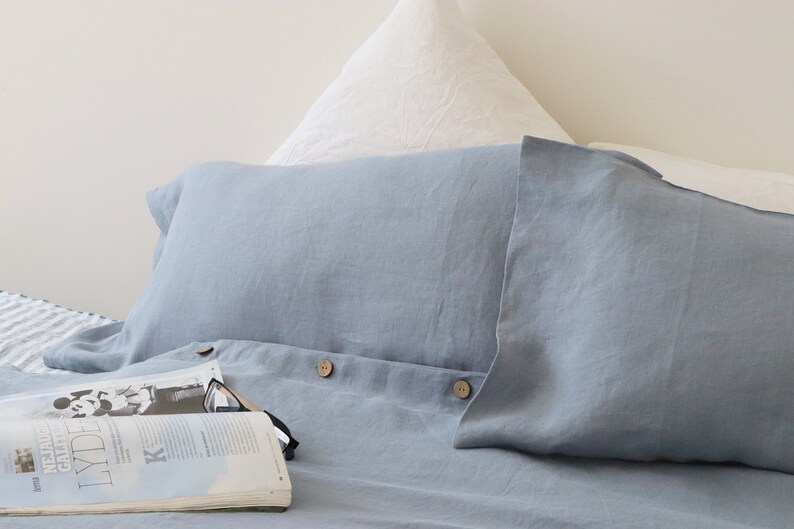 Linen Pillowcase in gray blue. Softened washed linen pillow Etsy