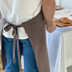 Linen apron. Natural linen full apron with pockets. Soft linen kitchen apron for women and man. Brown linen apron. image 3