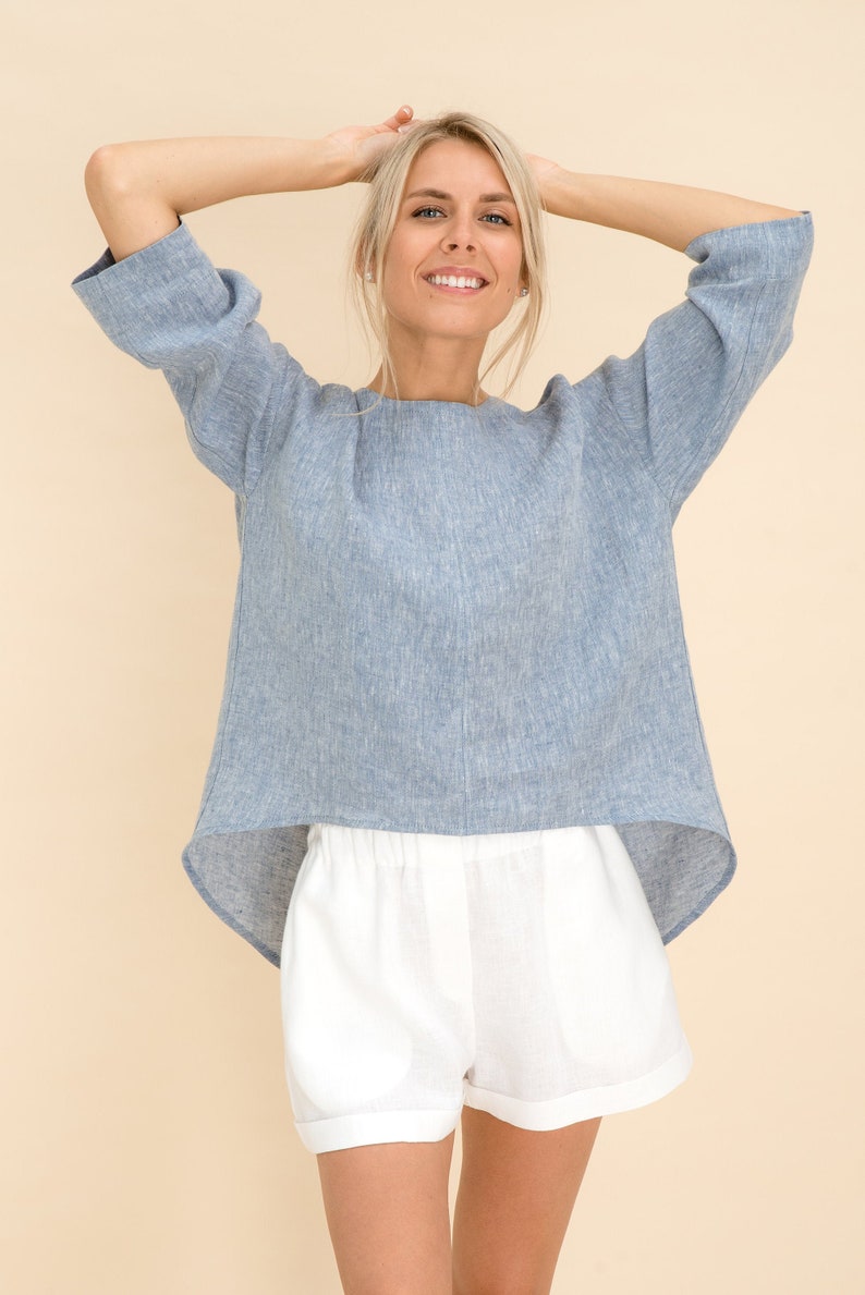 Oversized Linen Top With Sleeves. Various colors. Oversize Linen Shirt. Loose Linen Top. image 1