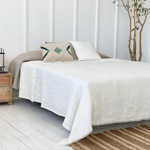 Bedspreads - Linen Bedspread - Natural Linen Throw With Fringes - King, Queen, Custom Linen Bedspread - Linen Bedding - Linen Bed Throw