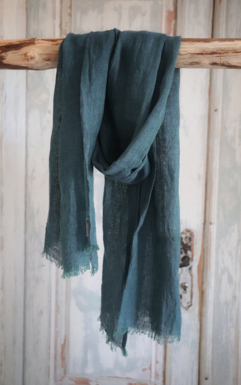 Natural linen scarf Soft scarf Men's scarf Women's scarf Unisex scarf Gift for her Handmade soft linen scarves zdjęcie 8