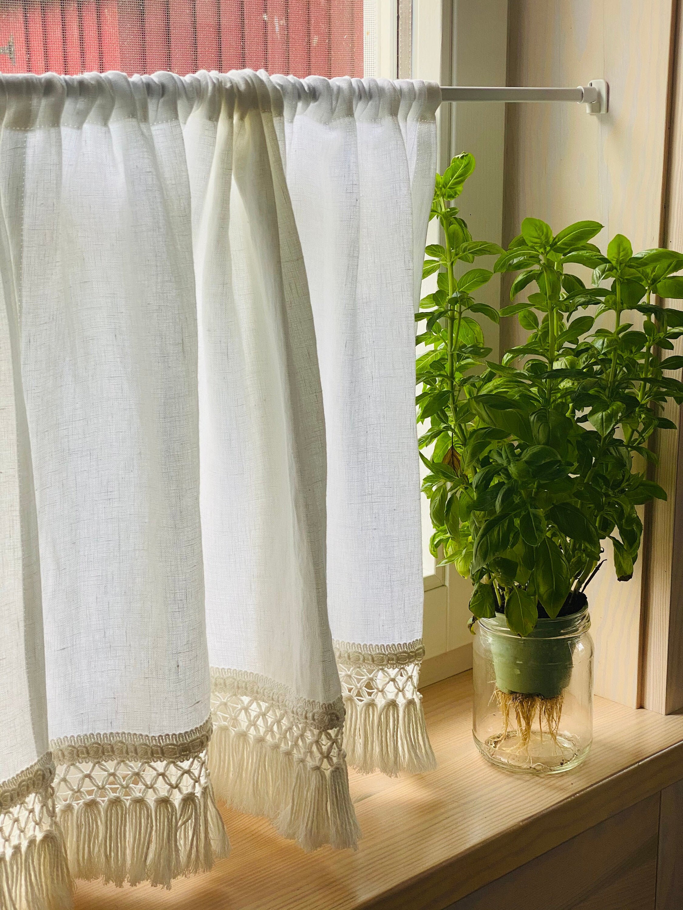 Cafe Linen Curtains. Short Linen Curtains. Kitchen Linen Etsy