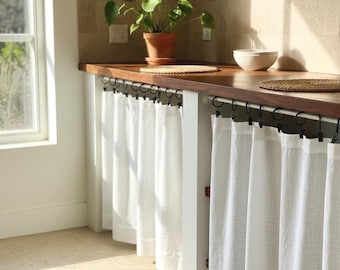 White Linen Cafe Curtains Handmade | Stonewashed Linen Kitchen Curtains | Custom Size Short Window Curtains