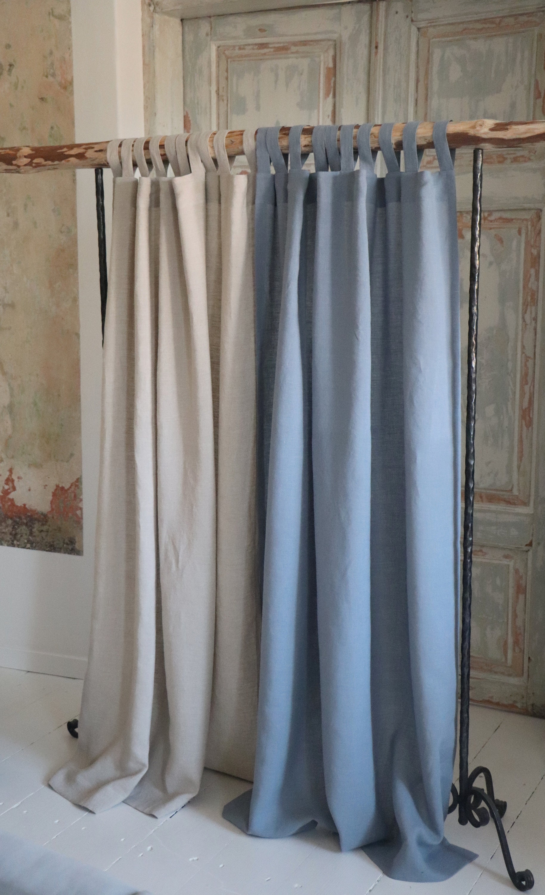 Tab Top Linen Curtain Panel - Traitements de Fenêtres en Lin Différentes Couleurs Rideaux Personnali