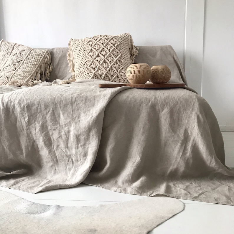Linen Couch Cover. Natural Linen Bedspread. Natural Sofa Etsy