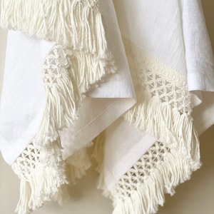 Linen Bath Towel, Beach Towel, Sauna Towel, Guest Towel. Soft Linen Bath Towels With Macrame. Handmade Linen Towel. Linen Gift Idea.
