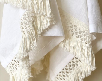 Linen Bath Towel, Beach Towel, Sauna Towel, Guest Towel. Soft Linen Bath Towels With Macrame. Handmade Linen Towel. Linen Gift Idea.