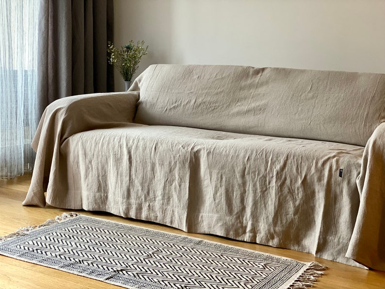 Linen Couch Cover. Natural Linen Bedspread. Natural Sofa Etsy UK
