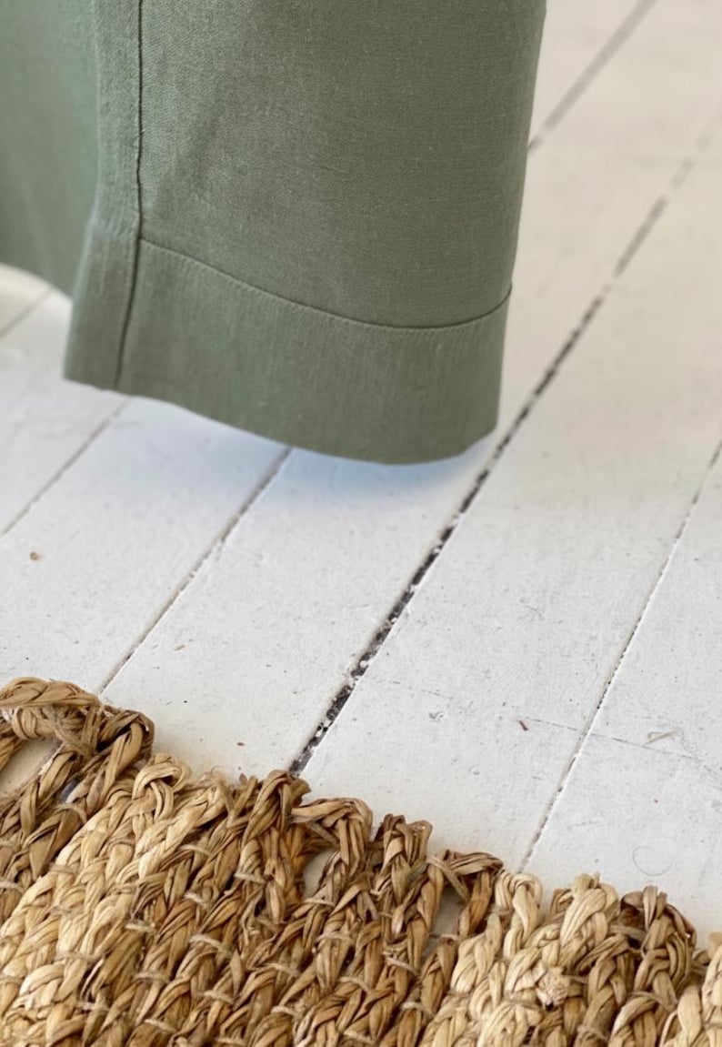 Cortinas de linho verde musgo com efeito lavado, painéis de cortina de linho com bolso para varão, cortinas de linho macias para quarto, decoração rústica para sala de estar. imagem 3