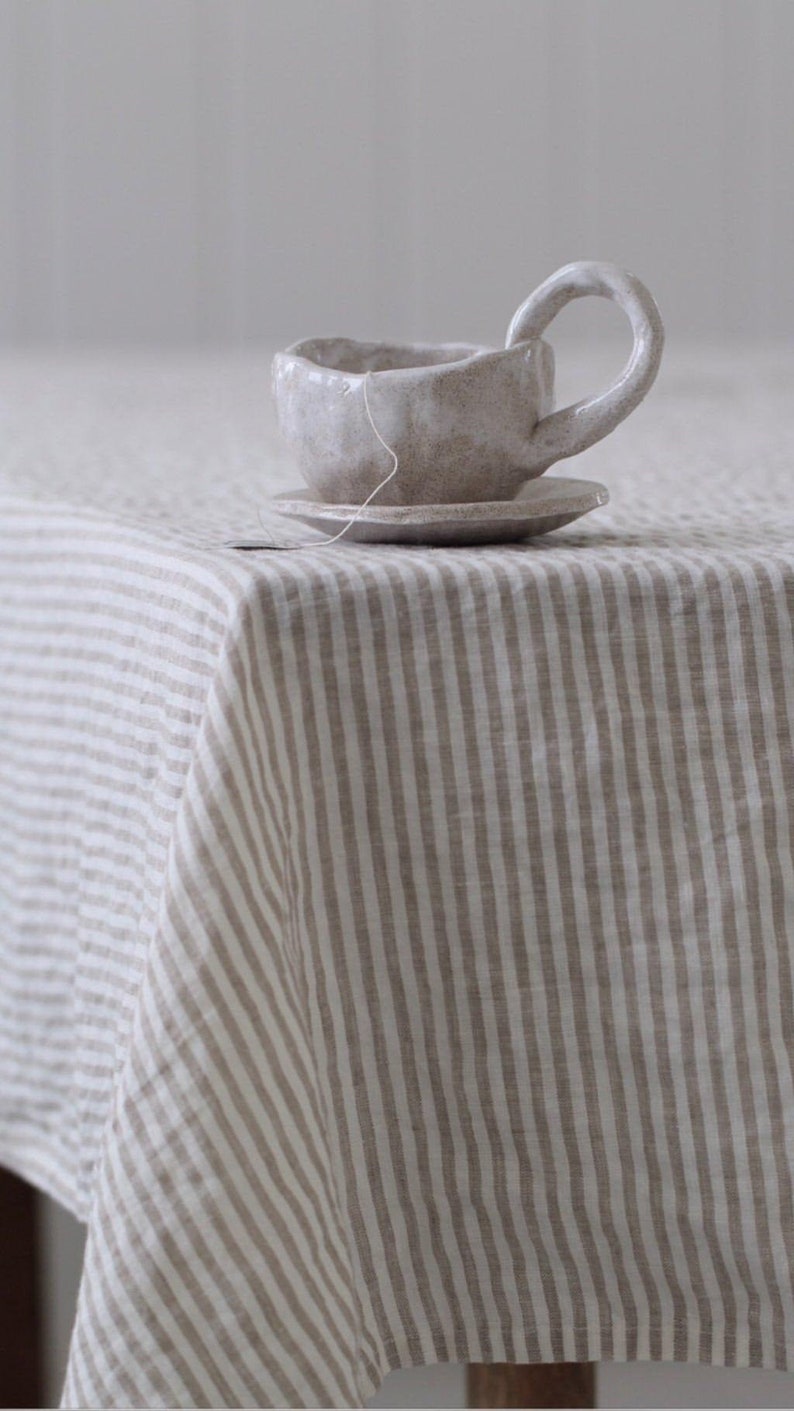 Linen tablecloth Pure linen stripe table cloth Stonewashed and soft linen tablecloth Table linens Table decor image 2