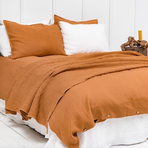 Terracotta Linen Bedding. Stone Washed Linen Duvet Cover. Natural Linen Duvet Cover King, Queen, Full Size. Natural Linen Bedding. Bed Cover